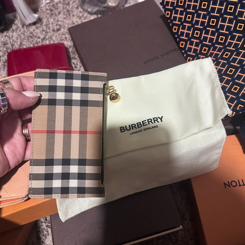 Burberry Beige and Black Check Wallet